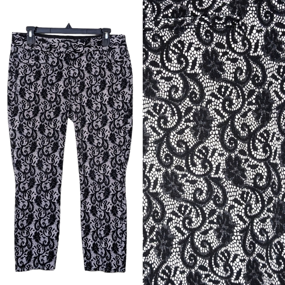 CANDIE'S Audrey Ankle Cropped 11 Paisley Black Silver Gray Casual Pants Capri